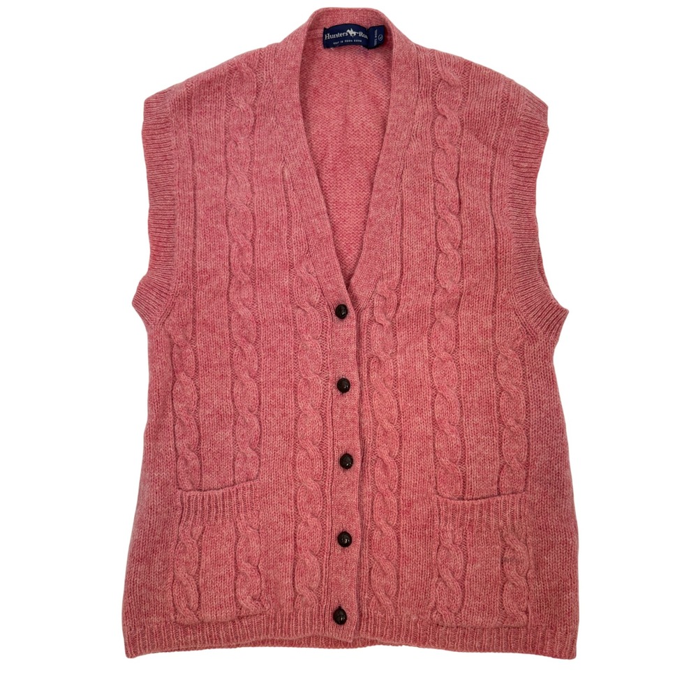 Hunters Run Pink 100% Wool Cable Knit Button Front Sweater Vest Womens‎ Large